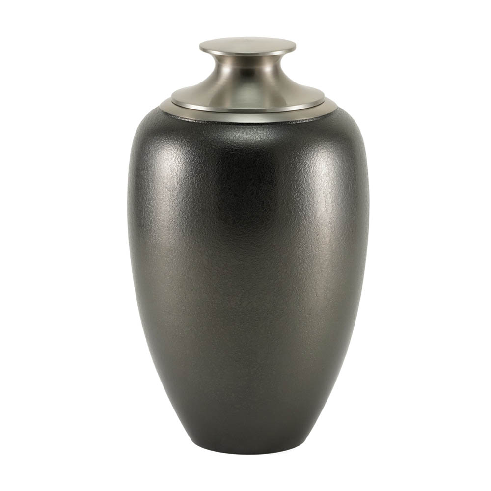 textured slate metallic urn with pewter lid