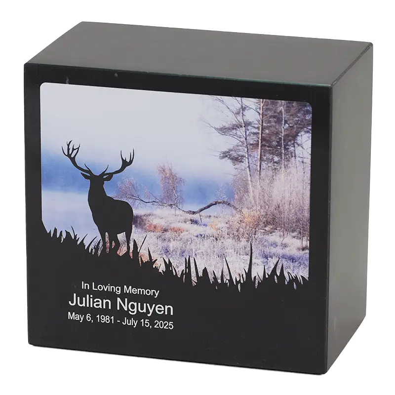 Black Marble urn with deer design